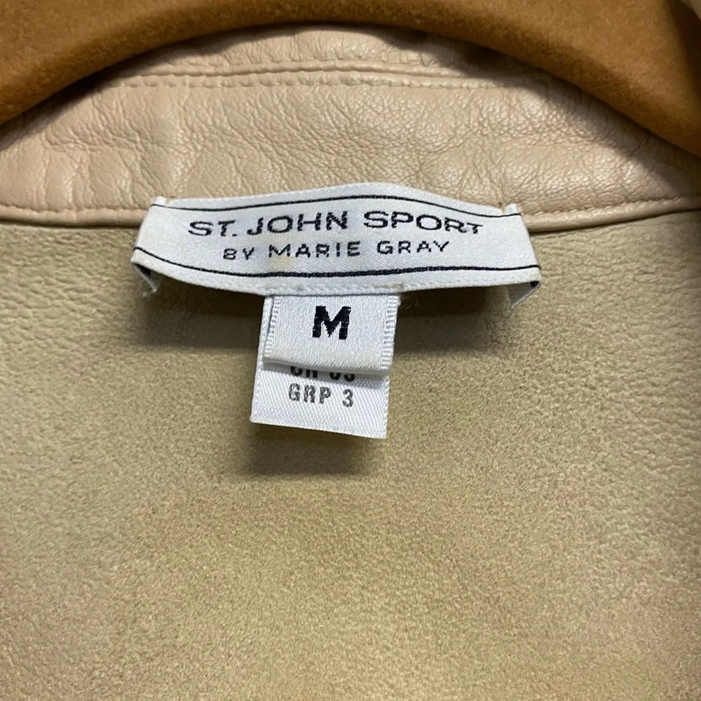 St. John Sport Marie Gray Women’s Jacket Medium 100% Leather Luxury Neutral